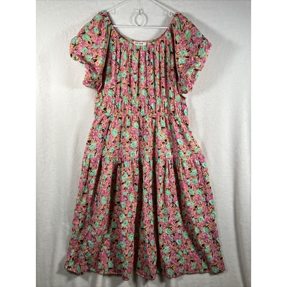Grace Karin Floral Tiered Maxi Dress 2XL Plus Bubble Sleeve Cottagecore Romantic - Picture 1 of 11